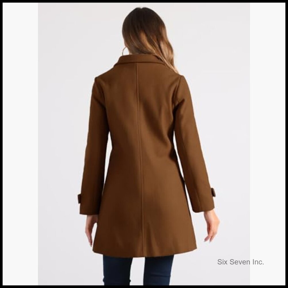 Polyester Blend Pea Coat with Fleece Lining, Peter Pan Collar, A-Line - Picture 4 of 5